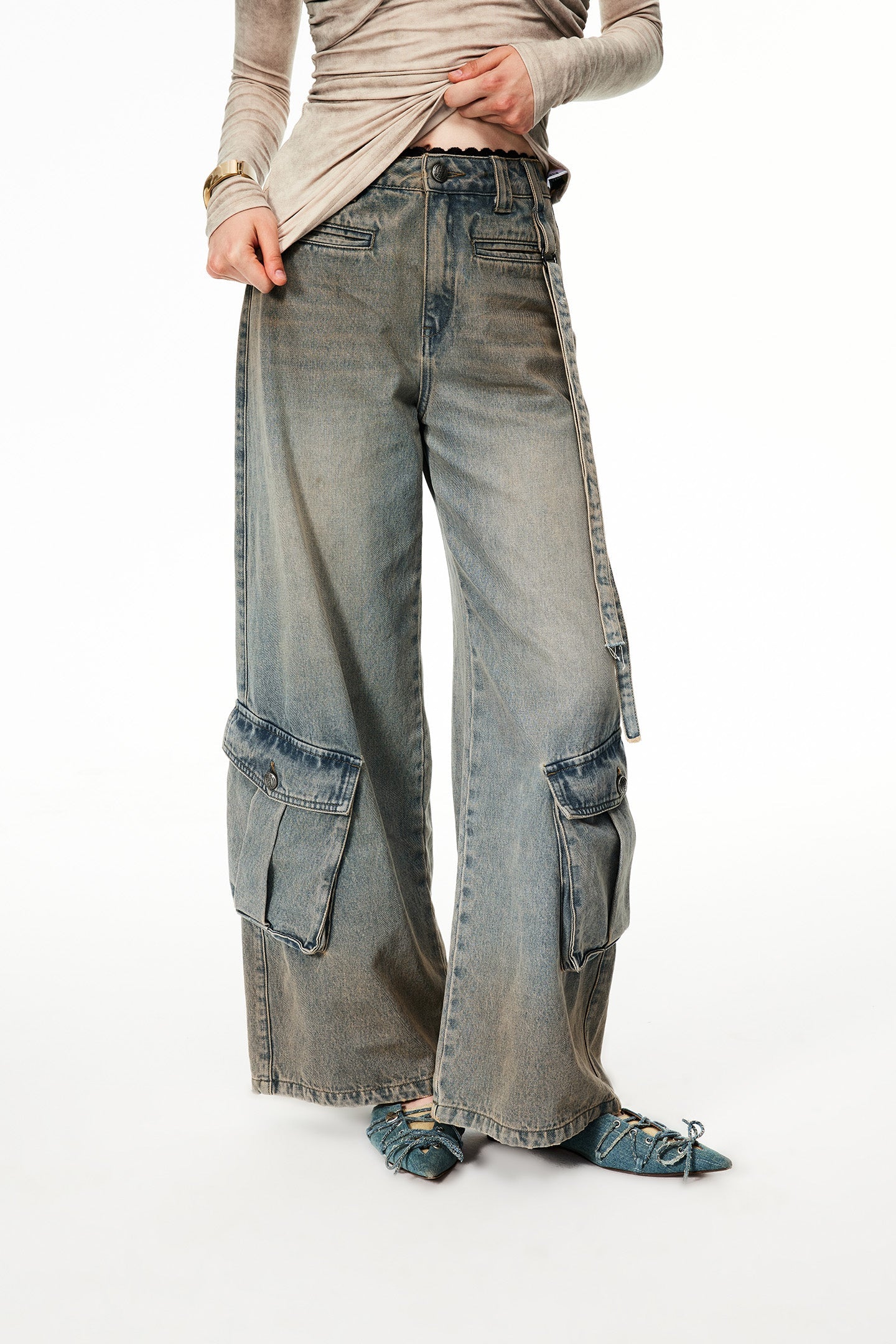 Vintage Heavy Wash Wide Leg Jeans