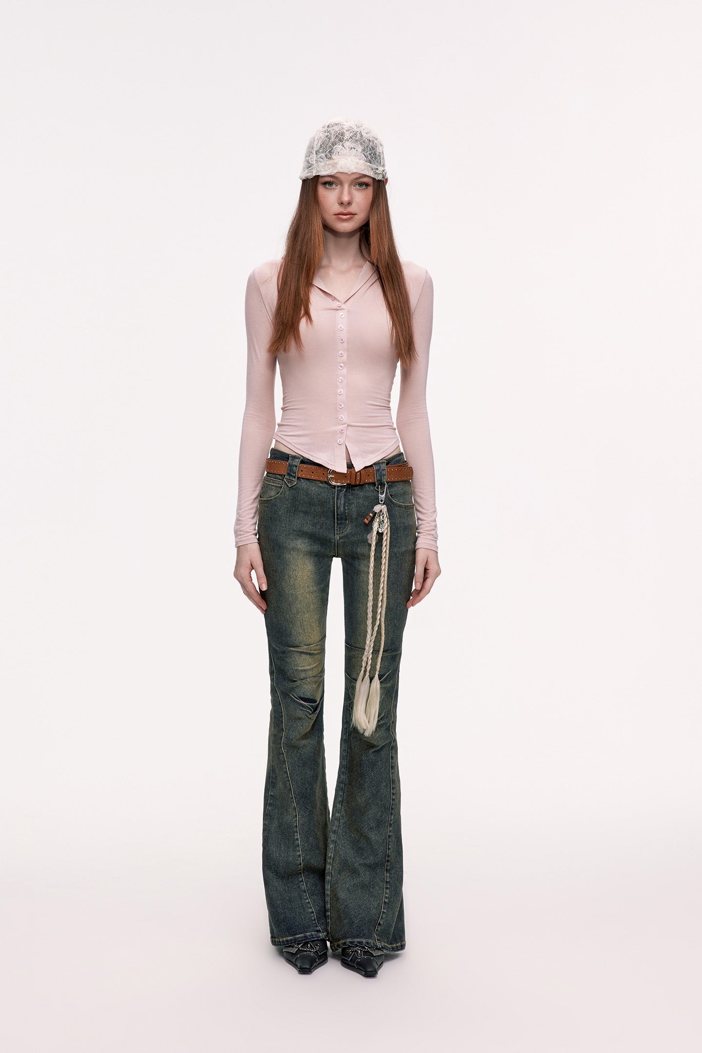 Retro Pleated High Waist Slim Denim Flared Pants