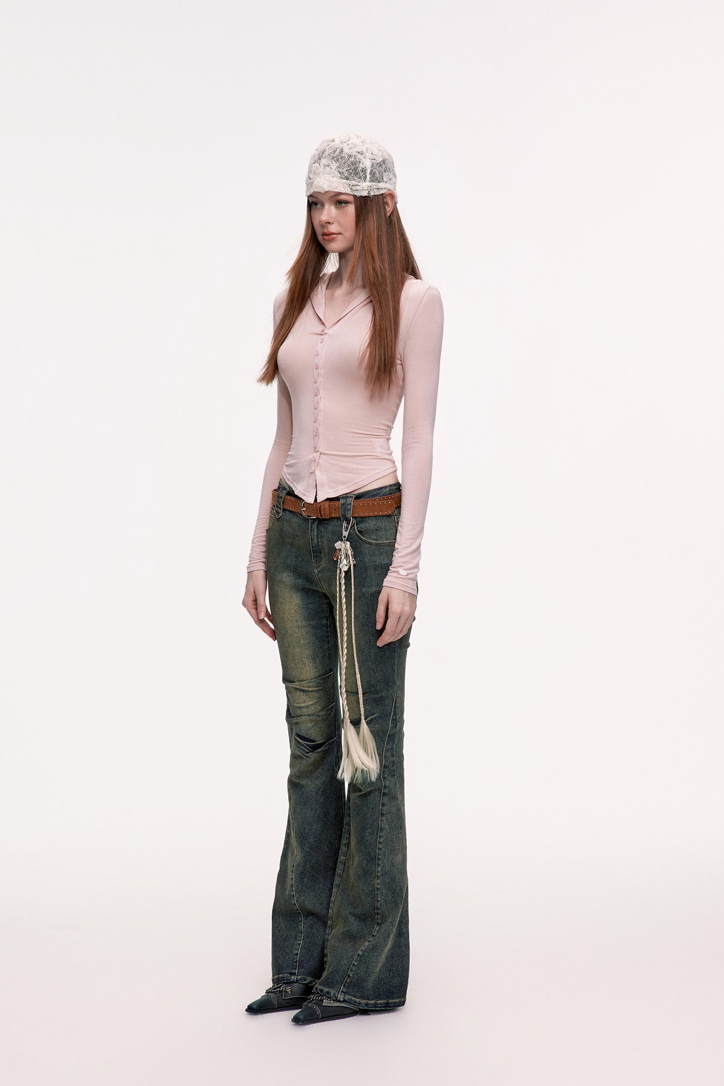 Retro Pleated High Waist Slim Denim Flared Pants