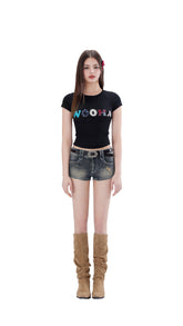 Low Rise Vintage Washed Jeans Shorts - PSYLOS 1, Low Rise Vintage Washed Jeans Shorts, Shorts, WooHa, PSYLOS 1
