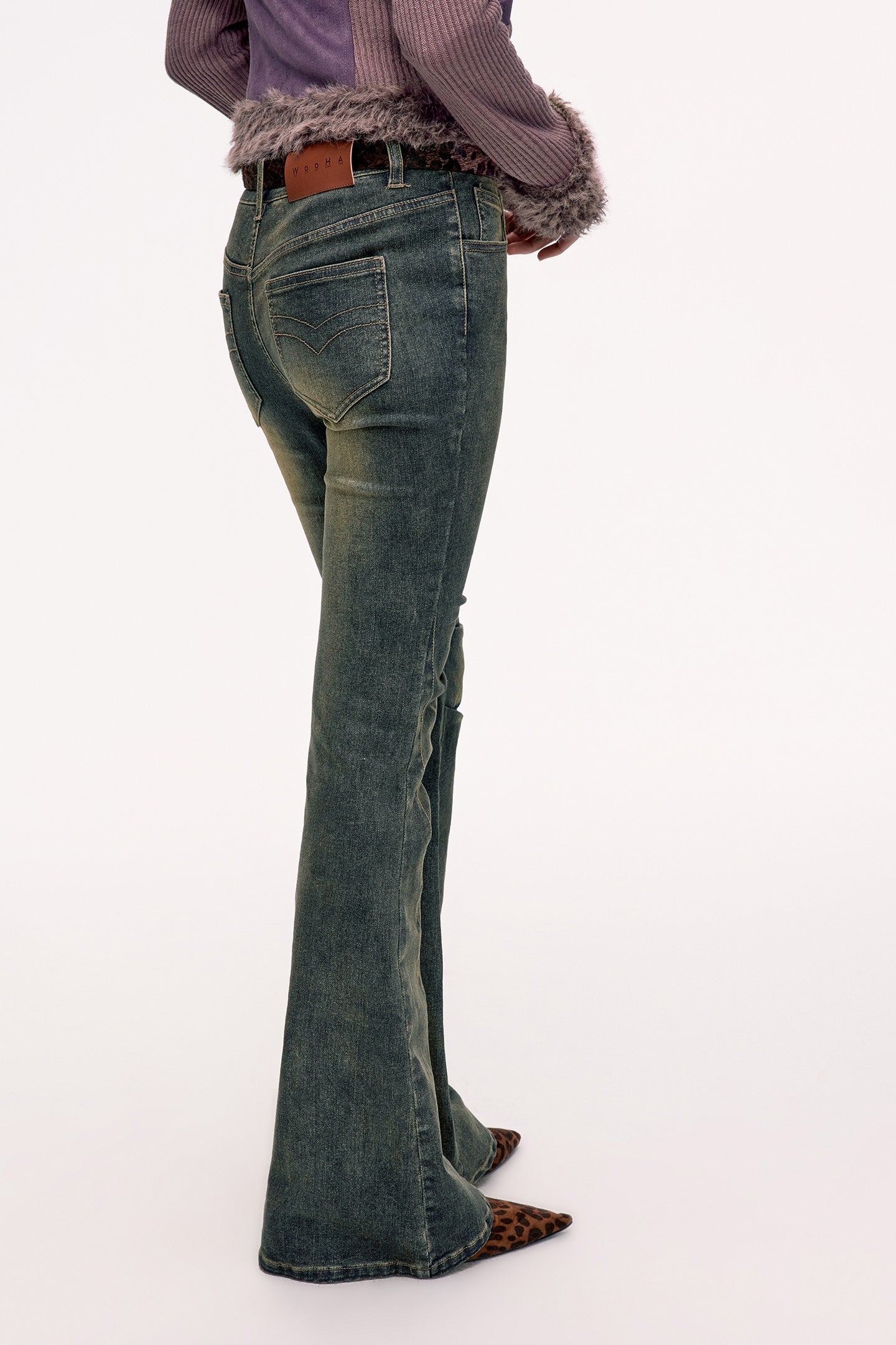 Retro Pleated High Waist Slim Denim Flared Pants