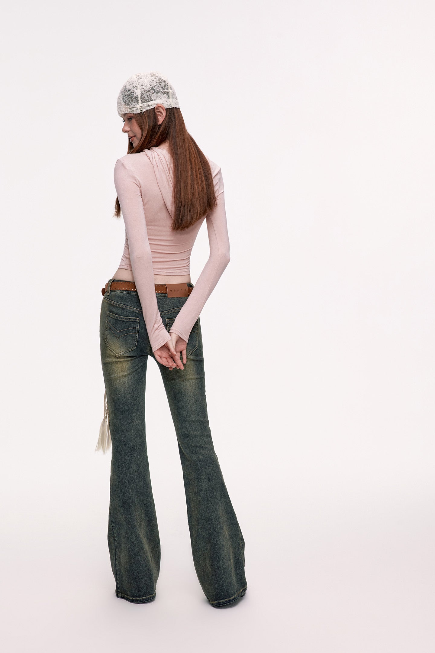 Retro Pleated High Waist Slim Denim Flared Pants