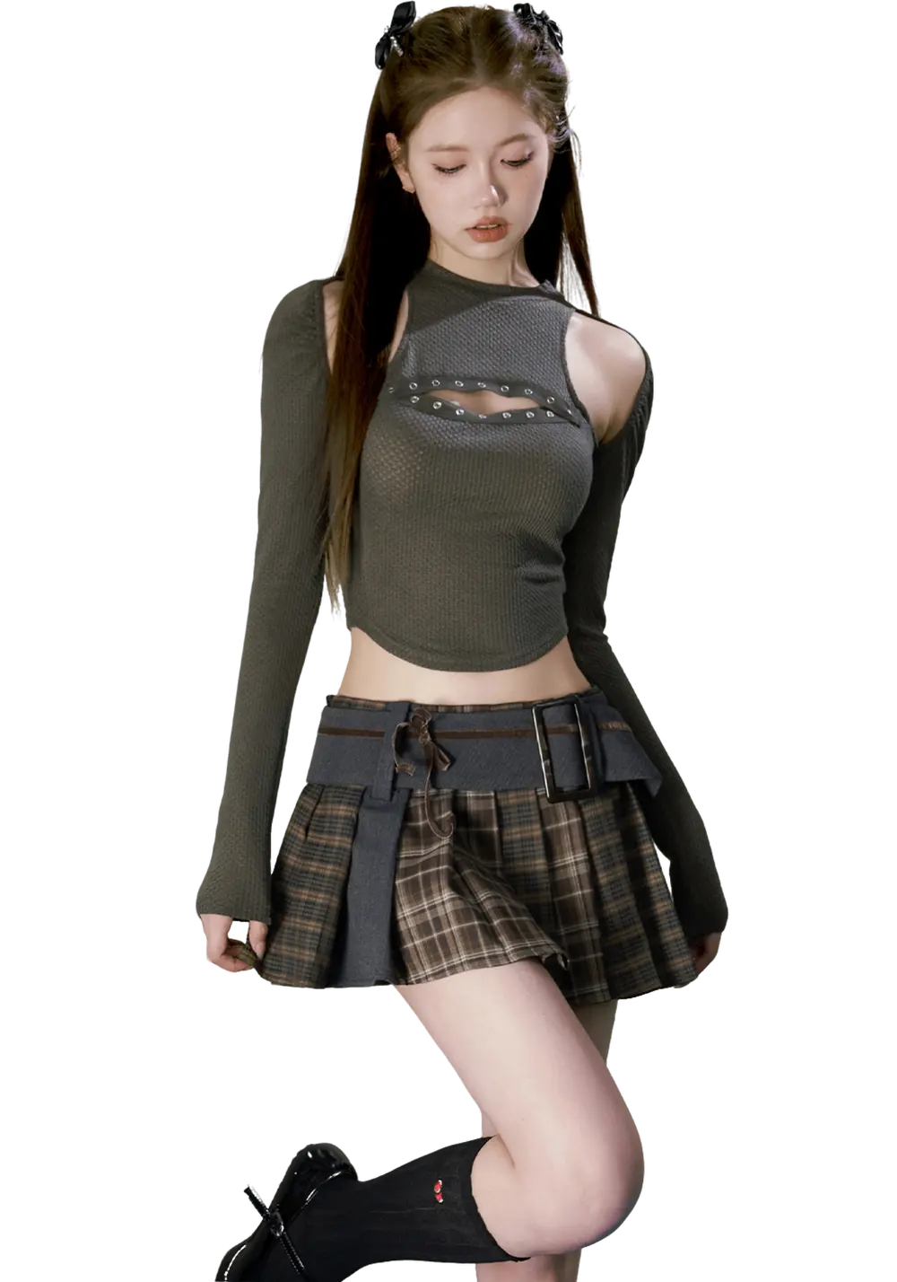 Plaid Low-Waist Pleated Skirt