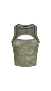 Retro Washed Mesh Patchwork Vest - PSYLOS 1, Retro Washed Mesh Patchwork Vest, T-Shirt, WooHa, PSYLOS 1