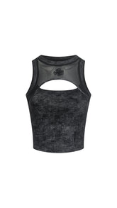 Retro Washed Mesh Patchwork Vest - PSYLOS 1, Retro Washed Mesh Patchwork Vest, T-Shirt, WooHa, PSYLOS 1