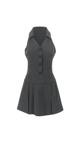 Waistcoat Lapel Pleated Dress - PSYLOS 1, Waistcoat Lapel Pleated Dress, Dress/Skirt, WooHa, PSYLOS 1